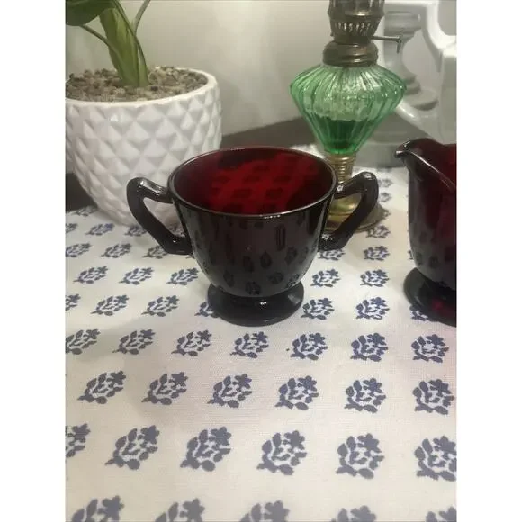 Vintage Ruby Red Glass Cream and Sugar Set - Picture 2 of 5
